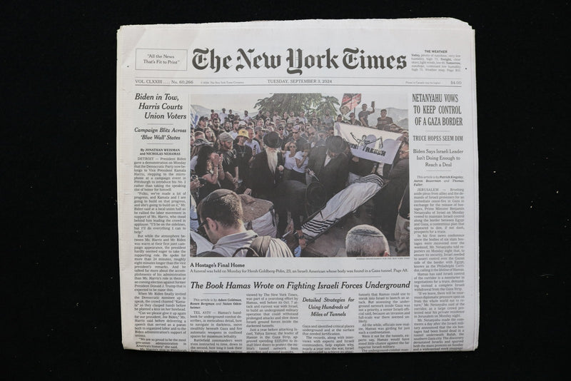 2024 SEPTEMBER 3 NEW YORK TIMES -NETANYAHU VOWS TO KEEP CONTROL OF A GAZA BORDER