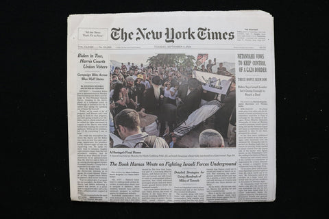 2024 SEPTEMBER 3 NEW YORK TIMES -NETANYAHU VOWS TO KEEP CONTROL OF A GAZA BORDER