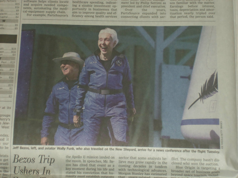 2021 JULY 21 THE WALL STREET JOURNAL-JEFF BEZOS ROCKET TO EDGE OF SPACE AND BACK