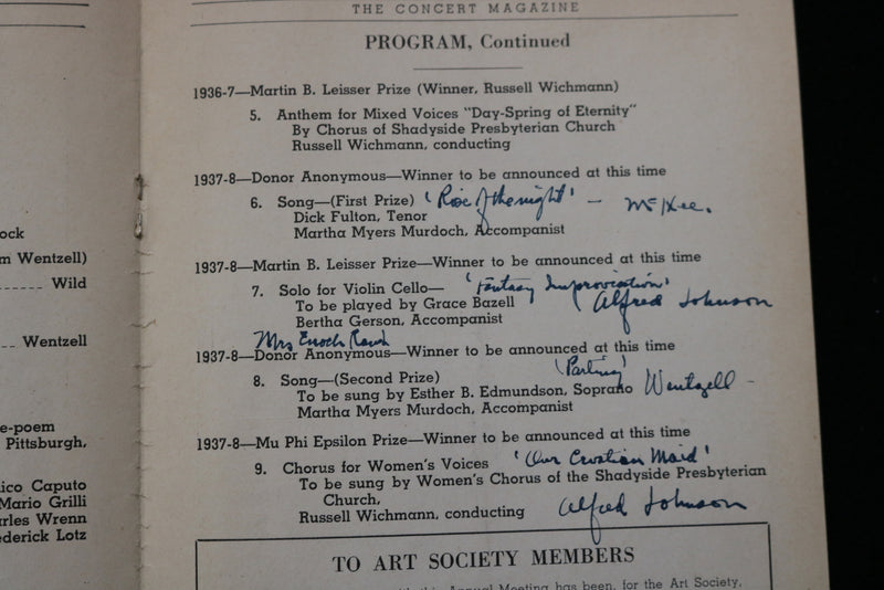 1938 MAY 6 THE ART SOCIETY OF PITTSBURGH PROGRAM - K 2465
