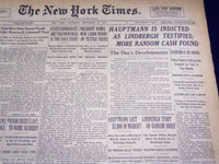 1934 SEPT 27 NEW YORK TIMES -HAUPTMANN IS INDICTED LINDBERGH TESTIFIES - NT 1614