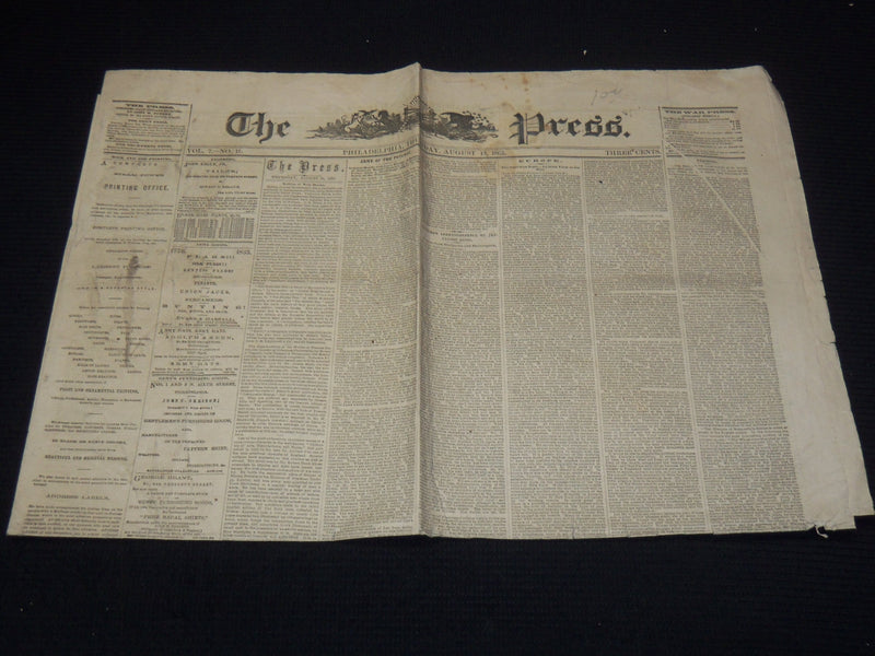 1863 AUGUST 13 THE PHILADELPHIA PRESS NEWSPAPER - MEADE AND LEE ESCAPE - NP 9001