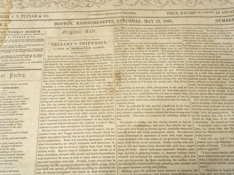 1851 MAY 17 BOSTON MUSEUM NEWSPAPER - HENRY W. LONGFELLOW - JOHNSON - NP 9024