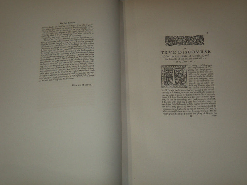 1615 A TRUE DISCOURSE OF THE PRESENT ESTATE OF VIRGINIA VOLUME - HAMOR - Z 242