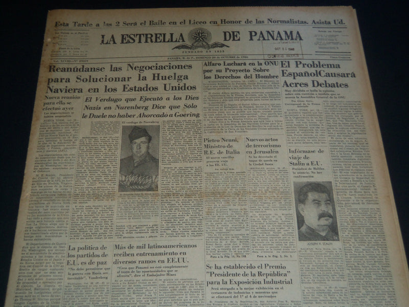 1946 OCT 20 PANAMA STAR & HERALD NEWSPAPER - SGT. WOODS PROUD OF JOB - NT 7541