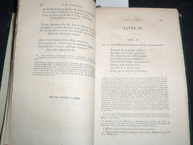 1852 OEUVRES LYRIQUES DE B. ROUSSEAU VOLUME BY M. E. MANUEL - KD 4815J