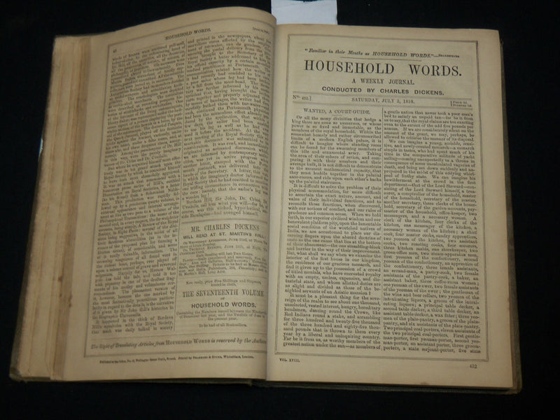 1858 HOUSEHOLD WORDS WEEKLY JOURNAL VOLUME 18 - CHARLES DICKENS - KD 6357