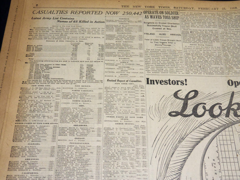 1919 FEBRUARY 15 NEW YORK TIMES - WILSON PRESENTS WORLD LEAGUE PLAN - NT 7966