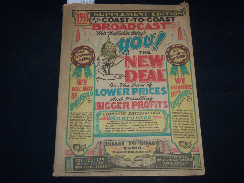 1933 COAST TO COAST RADIO CORP. SALE CATALOG - SUPPLEMENT EDN - J 9127