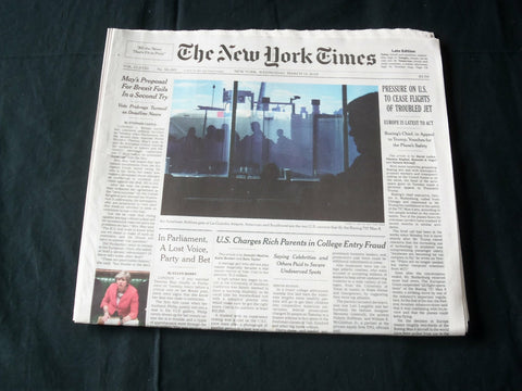 2019 MARCH 13 NEW YORK TIMES - PRESSURE ON U.S. TO CEASE FLIGHTS OF TROUBLED JET