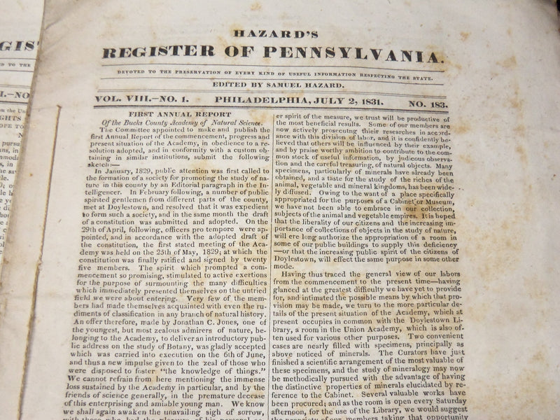 1830-1831 HAZARD'S THE REGISTER OF PENNSYLVANIA MAGAZINES LOT OF 42 - O 1797