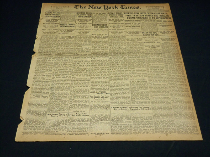 1923 JUNE 8 NEW YORK TIMES - RUNAWAY TROLLEY WRECKS HOUSE KILLS GIRL - NT 8660