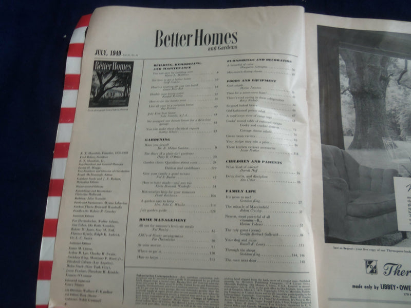 1949 JULY BETTER HOMES AND GARDENS MAGAZINE - NICE COVER, PHOTOS & ADS- ST 4628J
