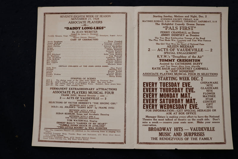 1928 NATIONAL THEATRE PROGRAMS - CHICAGO - LOT OF 7 - K 1783