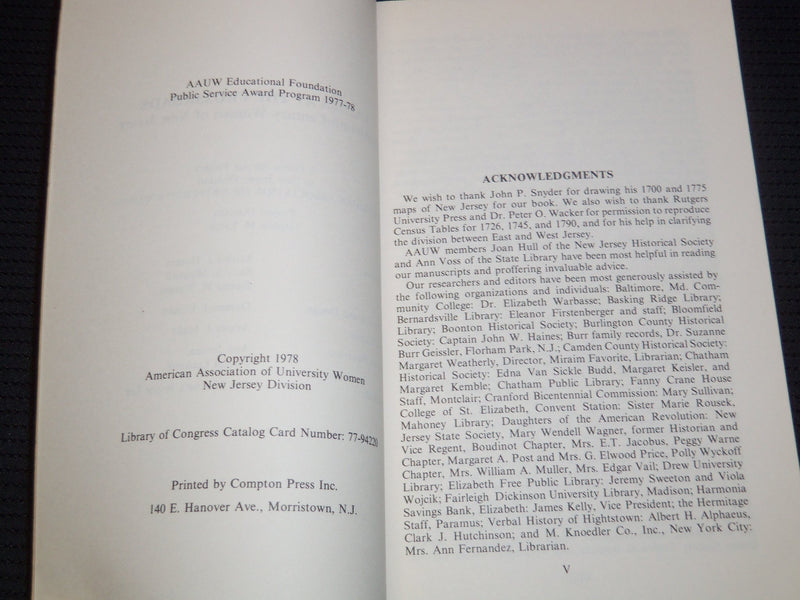 1978 LADIES AT THE CROSSROADS BOOK - 18TH CENTURY WOMEN OF NEW JERSEY - J 8005