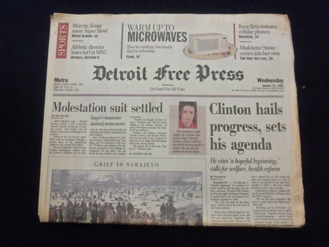 1994 JAN 26 DETROIT FREE PRESS NEWSPAPER -CLINTON HAILS HEALTH PROGRESS- NP 7235