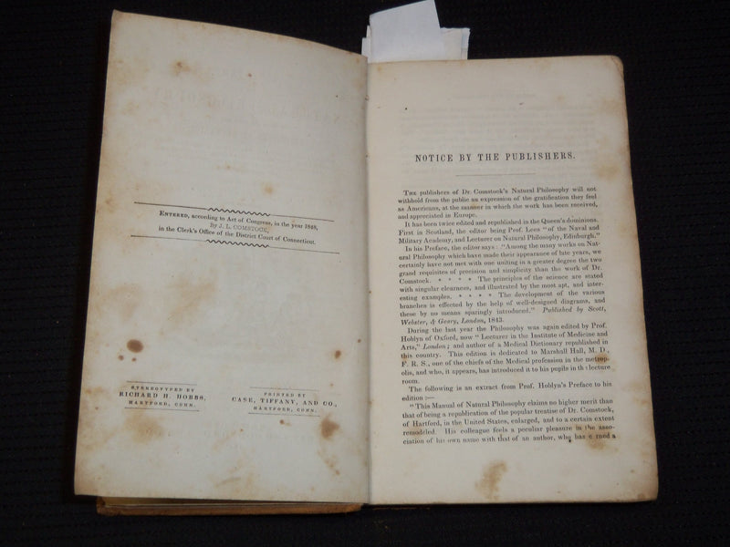 1848 A SYSTEM OF NATURAL PHILOSOPHY BOOK BY J. M. COMSTOCK, M. D - J 8117