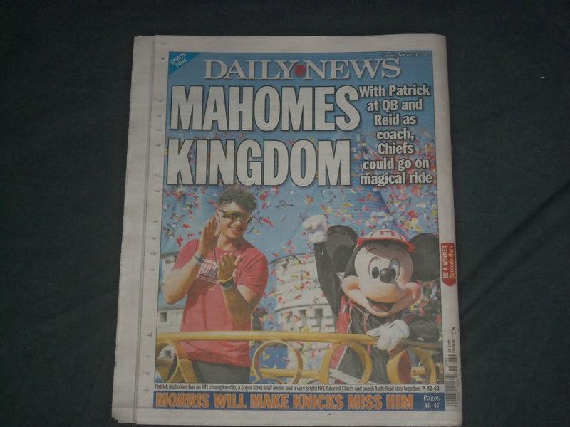 2020 FEBRUARY 4 NEW YORK DAILY NEWS NEWSPAPER - PAT MAHOMES AT DISNEY WORLD