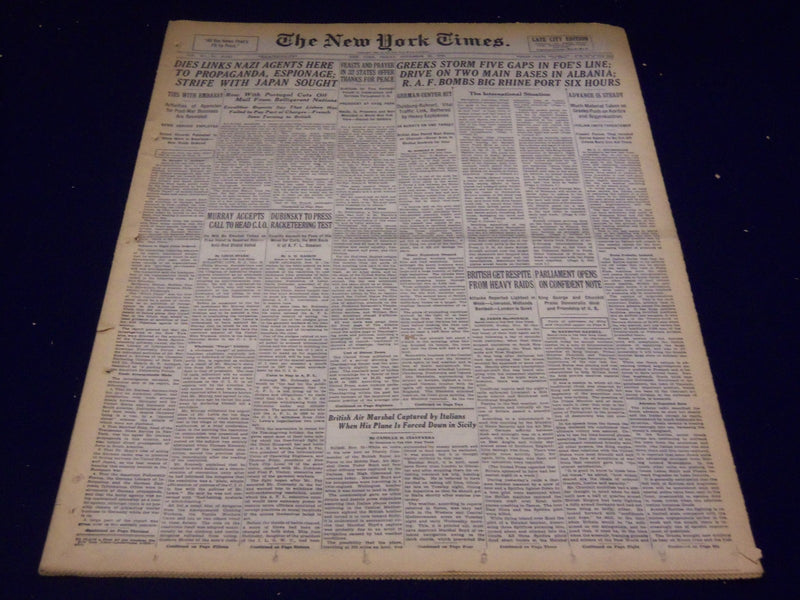 1940 NOVEMBER 22 NEW YORK TIMES - GREEKS STORM 5 GAPS IN FOE'S LINE - NT 2500