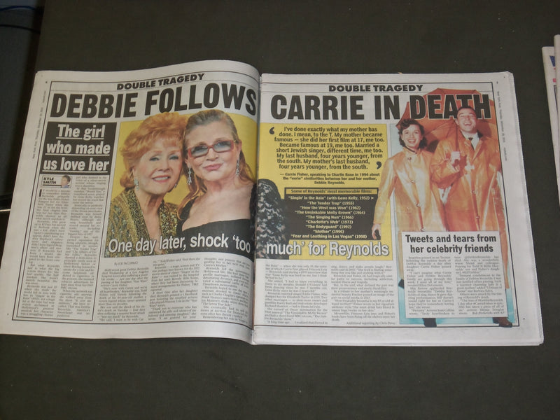 2016 DECEMBER 29 NEW YORK POST NEWSPAPER - DEBBIE REYNOLDS DEAD - 1932-2016