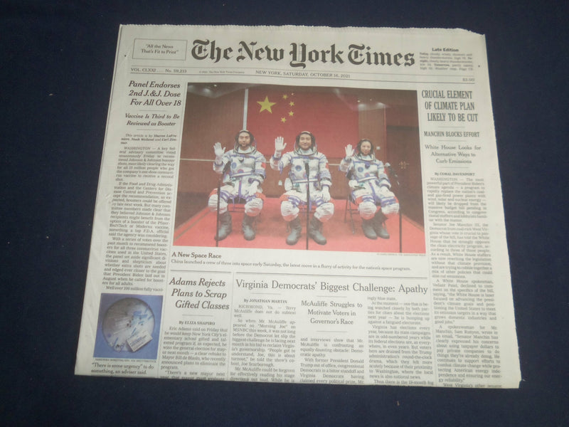 2021 OCTOBER 16 NEW YORK TIMES -PANEL ENDORSES 2ND J&J DOSE FOR ALL OVER 18