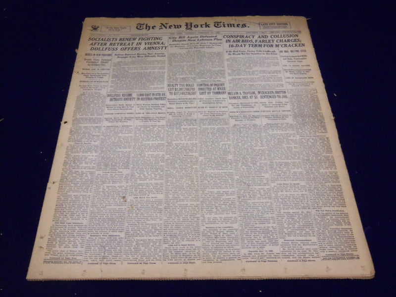 1934 FEB 15 NEW YORK TIMES - SOCIALISTS RENEW FIGHTING AFTER RETREAT - NT 1607