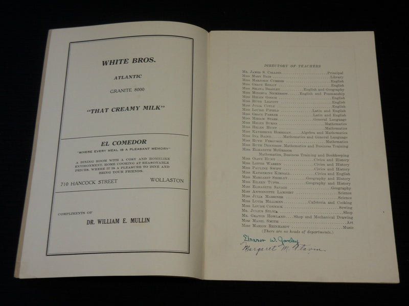 1930 MANET - NORTH JUNIOR HIGH SCHOOL SOFTCOVER BOOK - QUINCY MASS - J 7060