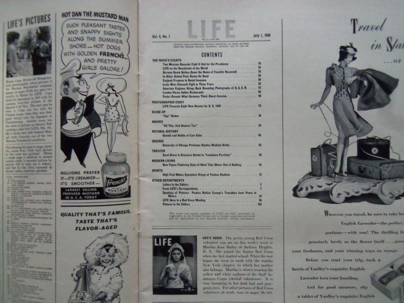 1940 JULY 1 LIFE MAGAZINE - RED CROSS GIRL - L 189