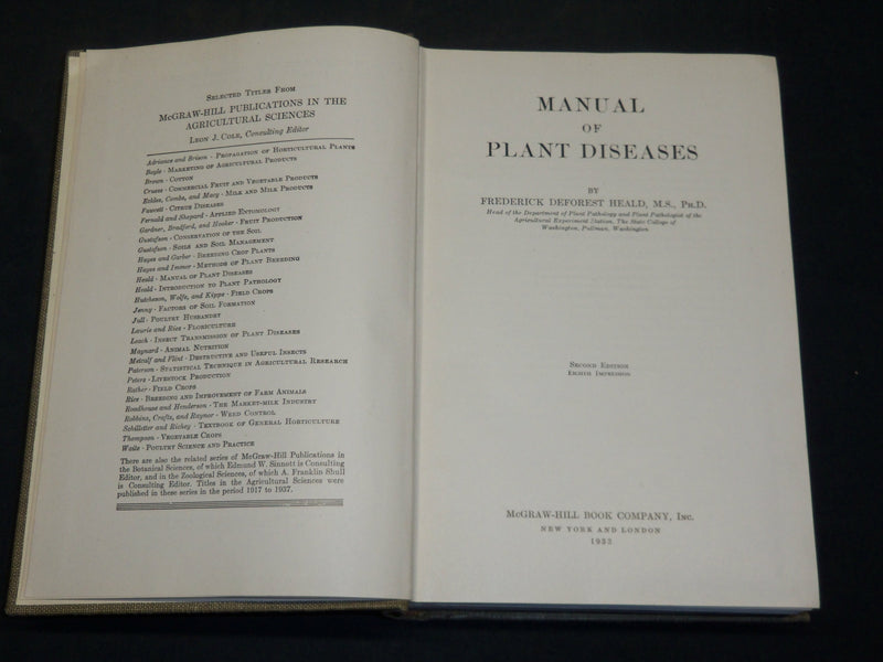 1933 MANUAL OF PLANT DISEASES BOOK BY FREDERICK DEFOREST HEALD - KD 5940