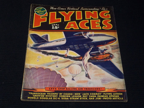1938 SEPTEMBER FLYING ACES MAGAZINE ILLUSTRATED FRONT COVER - E 195