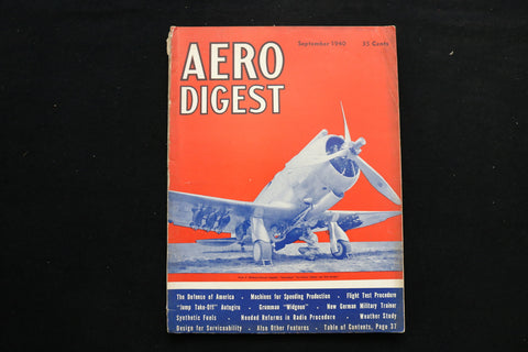 1940 SEPTEMBER AERO DIGEST MAGAZINE - REPUBLIC GUARDSMAN FIGHTER COVER - B 1150F