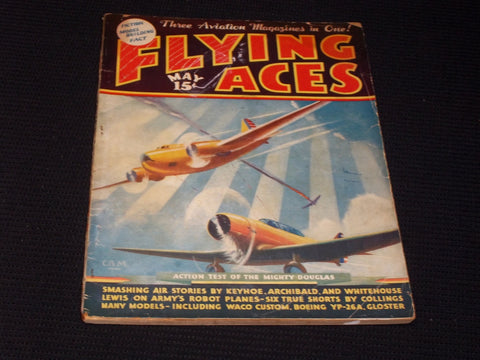 1936 MAY FLYING ACES MAGAZINE ILLUSTRATED FRONT COVER - E 188