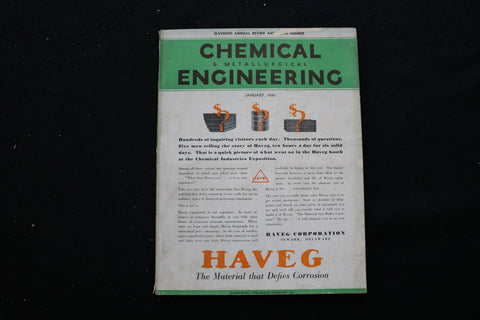 1934 JANUARY CHEMICAL ENGINEERING MAGAZINE - HAVEG CORPORATION COVER - E 10265