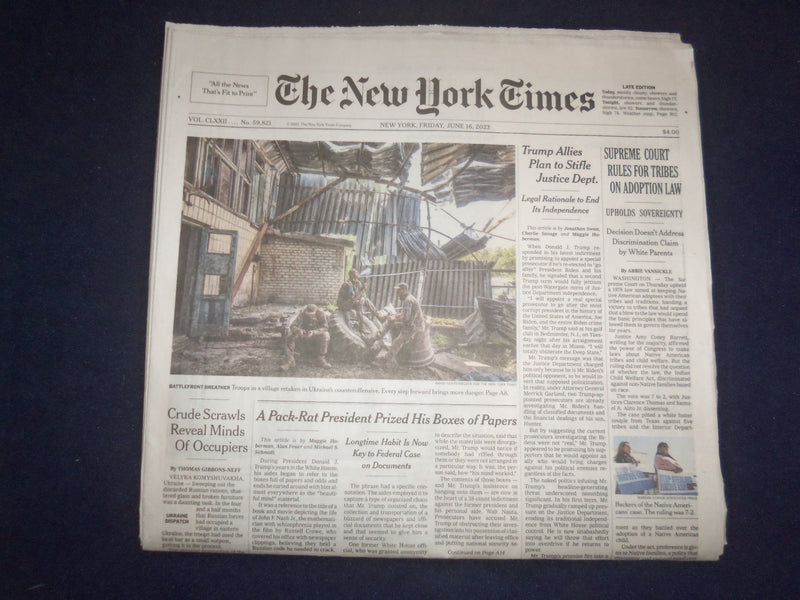 2023 JUNE 16 NEW YORK TIMES - TRUMP ALLIES PLAN TO STIFFLE JUSTICE DEPARTMENT