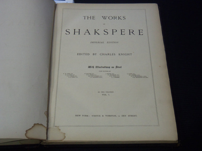 1870'S THE WORKS OF SHAKESPERE CHARLES KNIGHT VOLUME 1 - IMPERIAL - KD 3351T