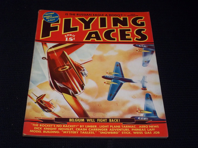 1940 APRIL FLYING ACES MAGAZINE ILLUSTRATED FRONT COVER - E 185