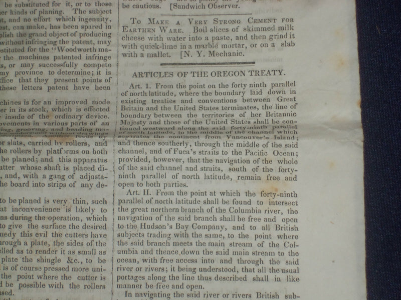 1846 AUGUST 15 MASSACHUSETTS PLOUGHMAN - SAW MILLS - OREGON TREATY - NP 5128