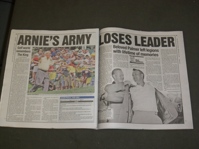 2016 SEPTEMBER 26 NEW YORK POST NEWSPAPER - ARNOLD PALMER DEAD - 1929-2016