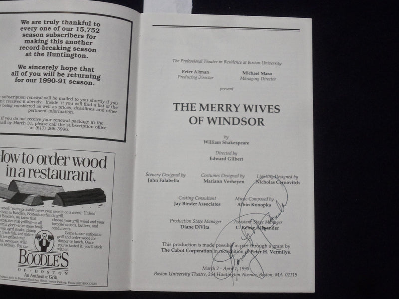 1990 THE MERRY WIVES OF WINDSOR PROGRAM -LOT OF 2- TAMMY MCDONALD+2 SIGS- J 9708