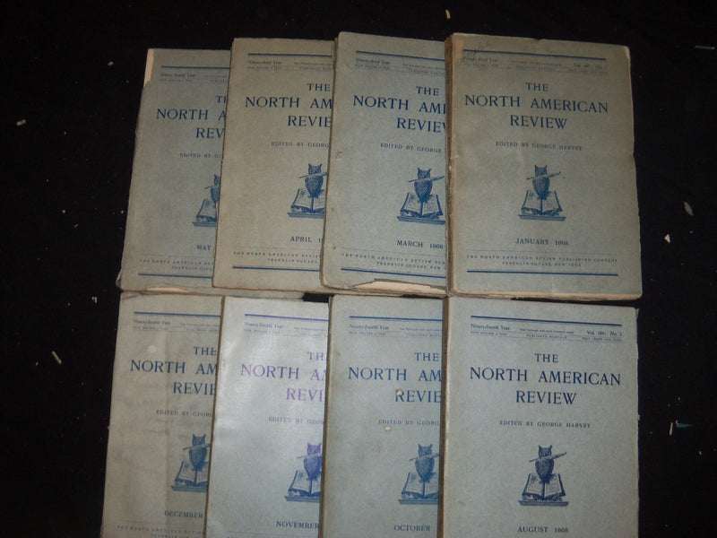 1908 NORTH AMERICAN REVIEW LOT OF 8 ISSUES - GREAT STORIES/ARTICLES - WR 1027