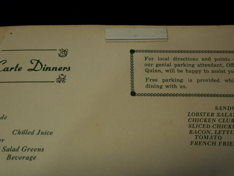 1950'S PEG LEG MENU - ROCKPORT MASSACHUSETTS - K 2605
