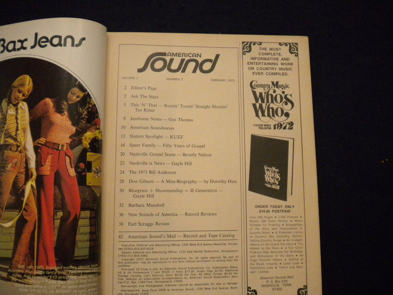 1973 FEBRUARY AMERICAN SOUND MAGAZINE - BILL ANDERSON - EARL SCRUGGS - B 639U