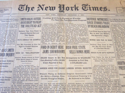 1927 DECEMBER 3 NEW YORK TIMES - FORD IN DEBUT HERE JAMS SHOWROOMS - NT 6286