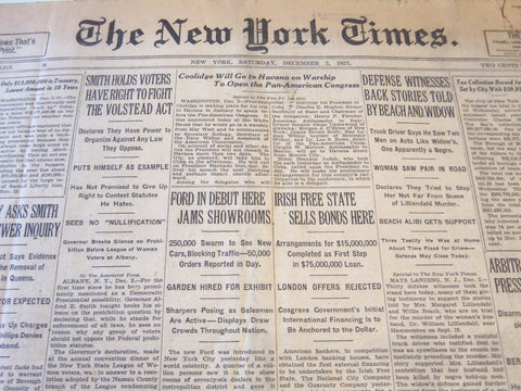 1927 DECEMBER 3 NEW YORK TIMES - FORD IN DEBUT HERE JAMS SHOWROOMS - NT 6286