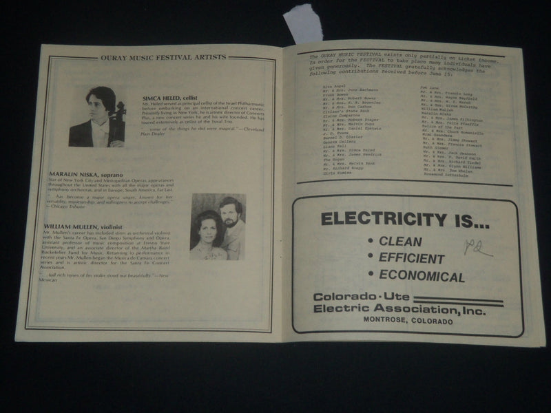 1983 JULY OURAY MUSIC FESTIVAL PROGRAM - COLORADO - INAUGURAL SEASON - J 4236