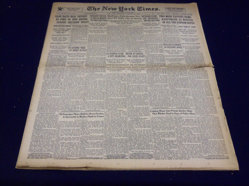 1935 JAN 16 NEW YORK TIMES - EXPERTS NAME HAUPTMANN AS WRITER OF NOTES - NT 2013