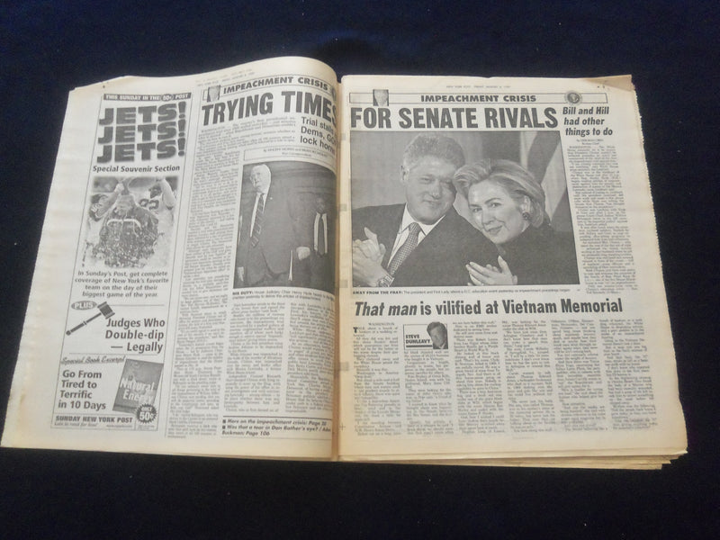 1999 JAN 8 NEW YORK POST NEWSPAPER - POSSIBLE IMPEACHMENT OF CLINTON - NP 6078
