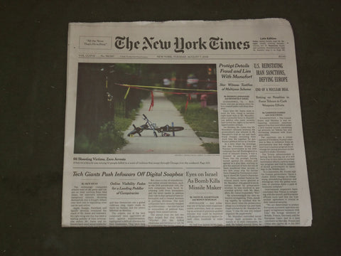 2018 AUGUST 7 NEW YORK TIMES - U.S. REINSTATING IRAN SANCTIONS, DEFYING EUROPE