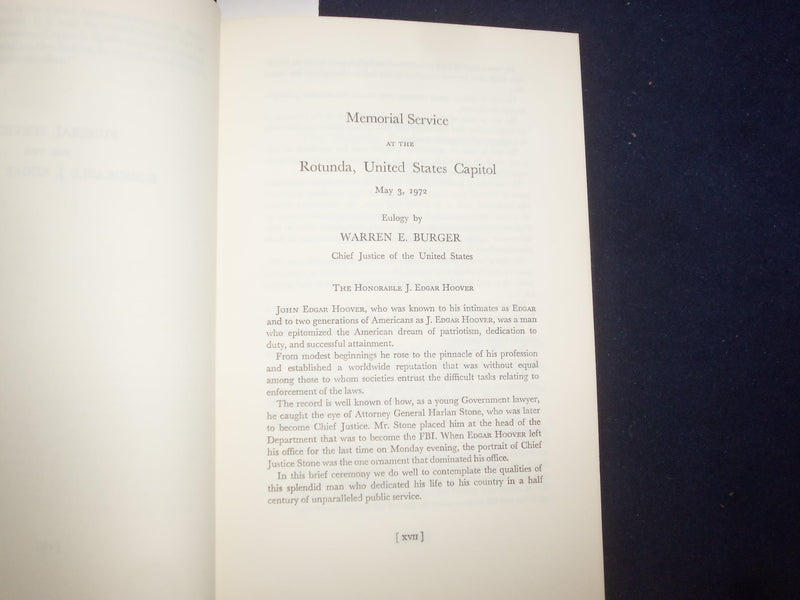 1974 MEMORIAL TRIBUTES TO J. EDGAR HOOVER HARDCOVER BOOK BY - KD 9090