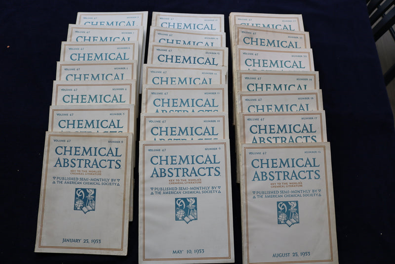 1953 CHEMICAL ABSTRACTS SEMI-MONTHLY MAGAZINE-LOT OF 21 -VOL. 47 #S 2-22 -O 3377